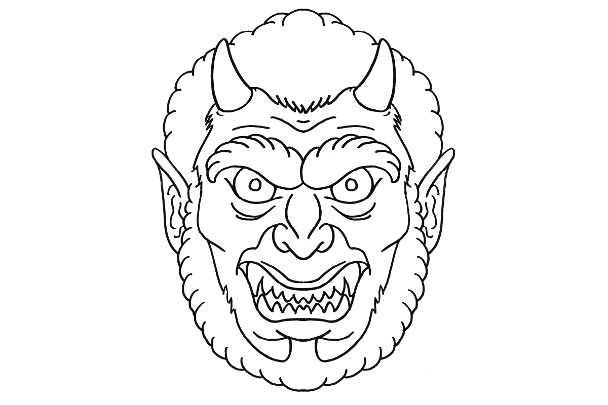 オニのおめんシリーズ・こわいオニのぬりえ